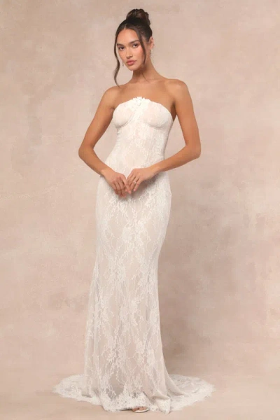Lulus Valeria White Lace Strapless Bustier Maxi Dress