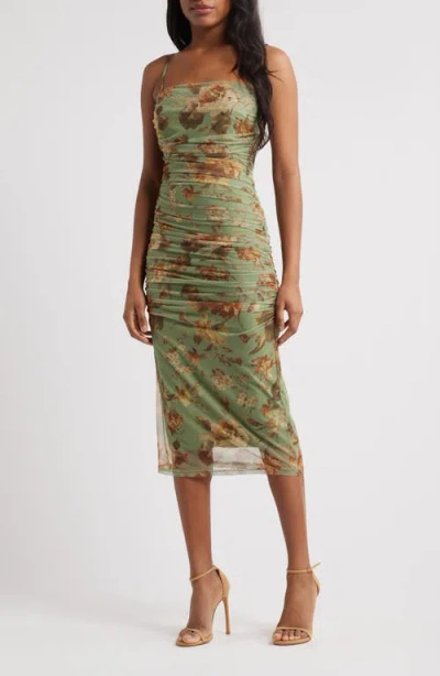 Lulus Valerie Floral Mesh Midi Dress In Sage Multi