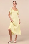 Lulus Valla Light Yellow Flutter Sleeve Midi Dress In Light Yellow