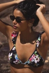 Lulus Varela Black Multi Floral Ruffled Bikini Top In Black