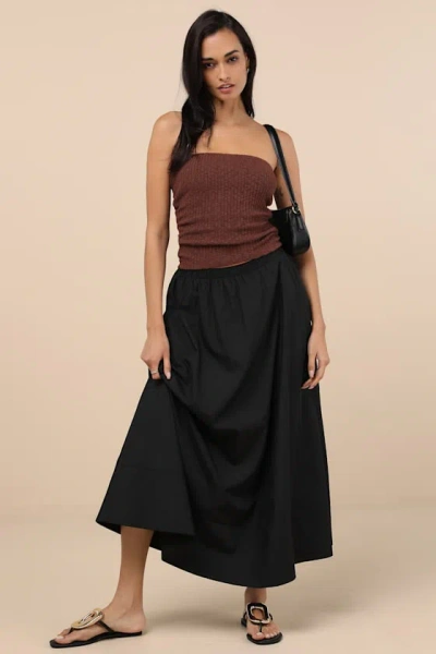 Lulus Varinia Black Poplin A-line Maxi Skirt