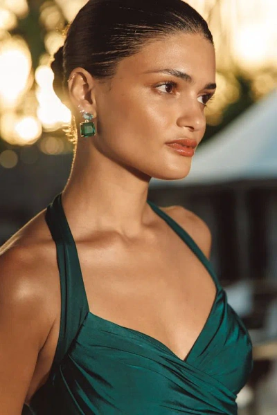 Lulus Vayda Green Rhinestone Statement Earrings