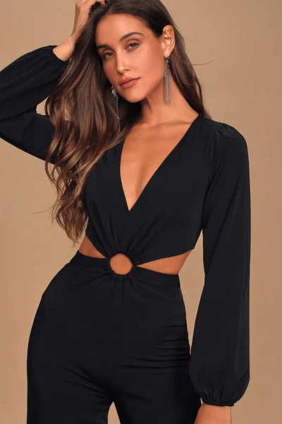 Lulus Vegas Nights Black Long Sleeve Cutout Jumpsuit