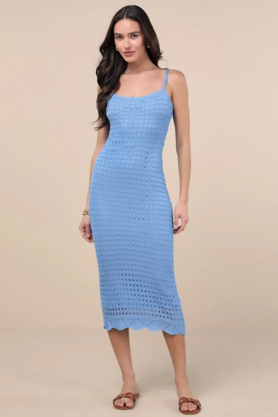 Lulus Ventura Vision Blue Crochet Lace-up Midi Dress