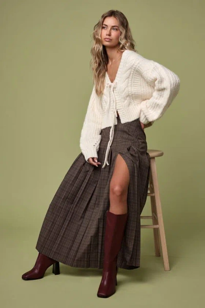 Lulus Vessa Brown Plaid High-rise Pleated Maxi Skirt