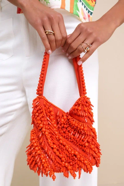 Lulus Vibrant Addition Orange Beaded Bucket Bag