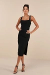 Lulus Vibrant Allure Black Square Neck Sleeveless Bodycon Midi Dress In Black