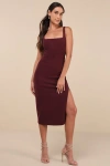 Lulus Vibrant Allure Plum Square Neck Sleeveless Bodycon Midi Dress In Purple