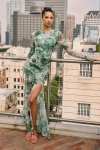 Lulus Vibrant Poise Green Floral Print Mesh Ruched Maxi Dress In Green