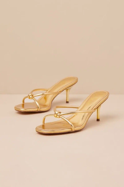 Lulus Victoire Gold Knotted Strappy High Heel Slide Sandals