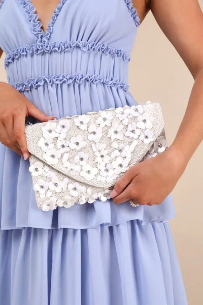 Lulus Vinka White Beaded Floral Sequin Rhinestone Clutch