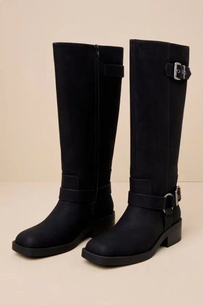 Lulus Vinson Black Knee-high Moto Boots