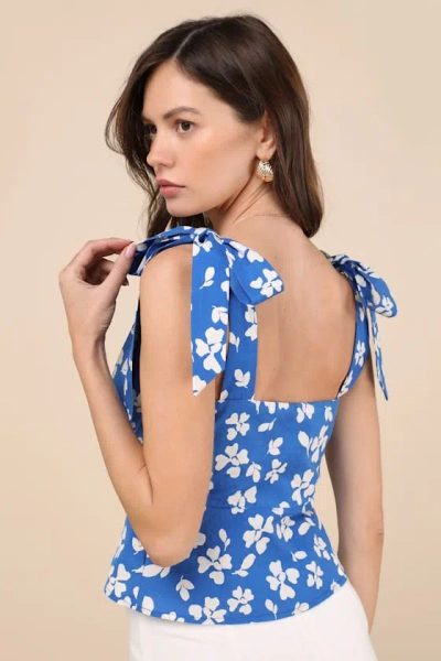 Lulus Violet Blue Floral Tie-strap Tank Top