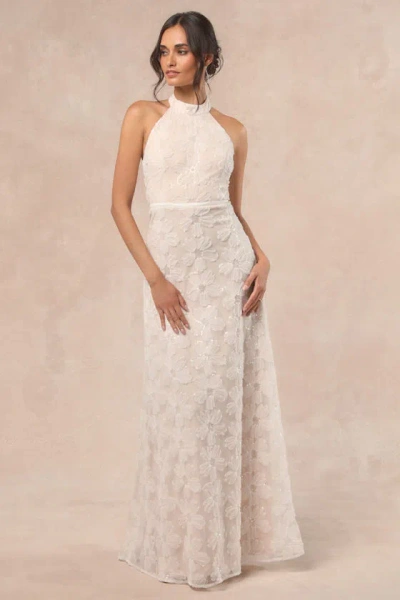 Lulus Violeta White And Beige Sequin Floral Maxi Dress