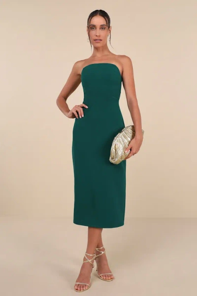Lulus Vip Instinct Emerald Green Strapless Midi Dress