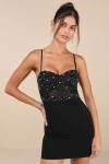Lulus Vip Moment Black Beaded Sequin Bodycon Mini Dress In Black