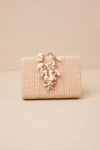 Lulus Vitalia Beige Raffia Shell Charm Box Clutch