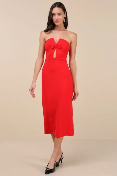 Lulus Vivacious Aesthetic Red Cutout Strapless Midi Dress