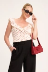 Lulus Vivi White Polka Dot Satin Ruffled Tie-back Top In White