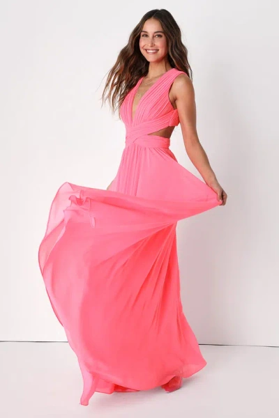 Lulus Vivid Imagination Neon Pink Cutout Maxi Dress