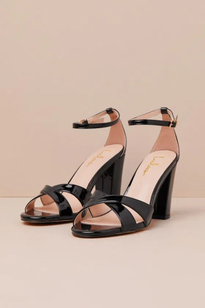 Lulus Viviey Black Patent Ankle Strap High Heel Sandals