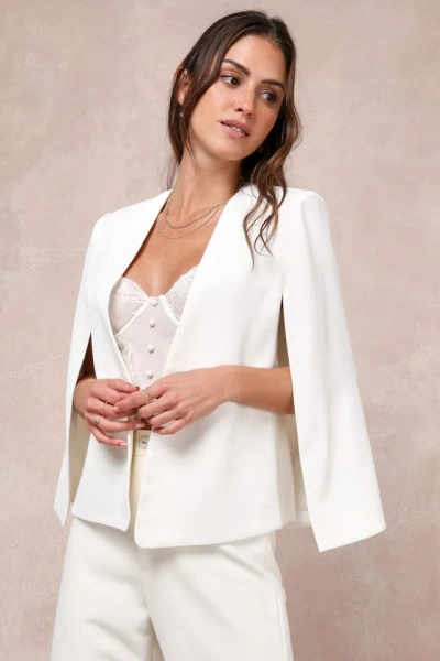 Lulus Voguish Charm White Split Sleeve Blazer Cape