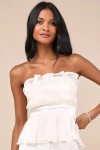 Lulus Voguish Passion Ivory Pleated Rhinestone Strapless Top In Ivory