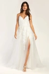 Lulus Vow To Cherish White Embroidered Lace-up Tulle Maxi Dress In White