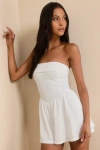 Lulus Wait On Me White Ribbed Knit Strapless Romper In White