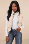 Lulus Warm Aesthetic Beige Mock Neck Puffer Vest In Beige