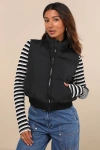 Lulus Warm Aesthetic Black Mock Neck Puffer Vest In Black