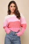 Lulus Warmly Welcomed Pink Multi Striped Pullover Sweater In Pink