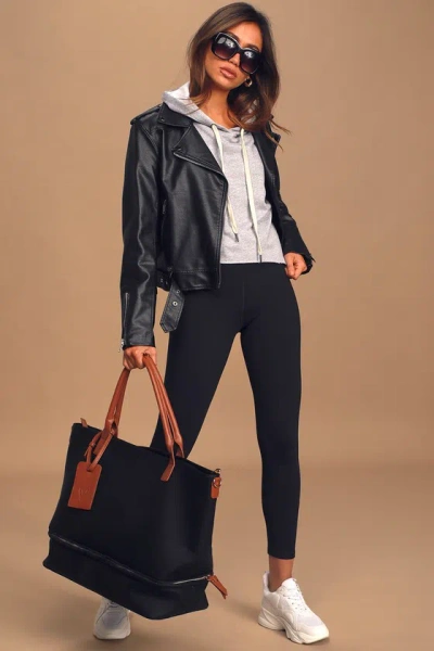 Lulus Weekend Traveler Black And Cognac Tote Bag