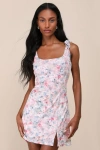 Lulus Whimsical Cutie Blush Floral Mesh Tie-strap Mini Dress In Pink