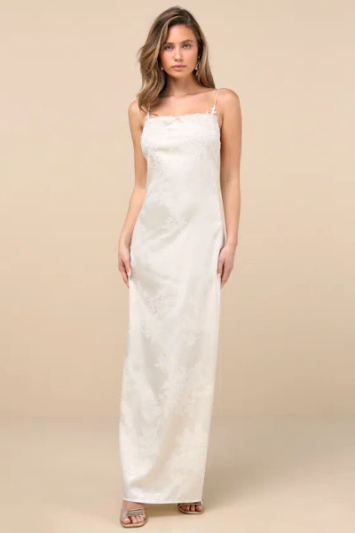 Lulus Whimsical Radiance Cream Satin Embroidered Maxi Dress In White