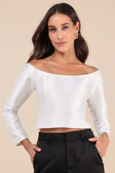 Lulus Whimsically Alluring White Off-the-shoulder Crop Top