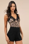 Lulus Wildly Perfect Tan Leopard Print Satin Lace V-neck Tank Top In Tan
