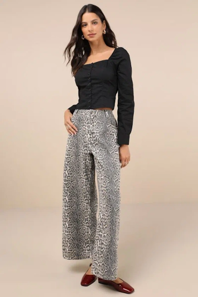 Lulus Wildly Poised Beige Faded Leopard Print Wide-leg Jeans