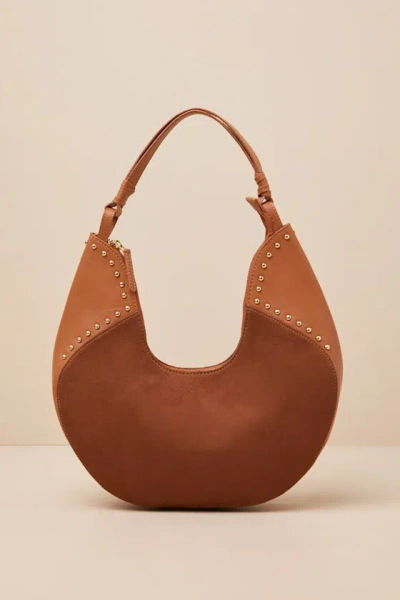 Lulus Wilima Brown Suede Studded Crescent Shoulder Bag