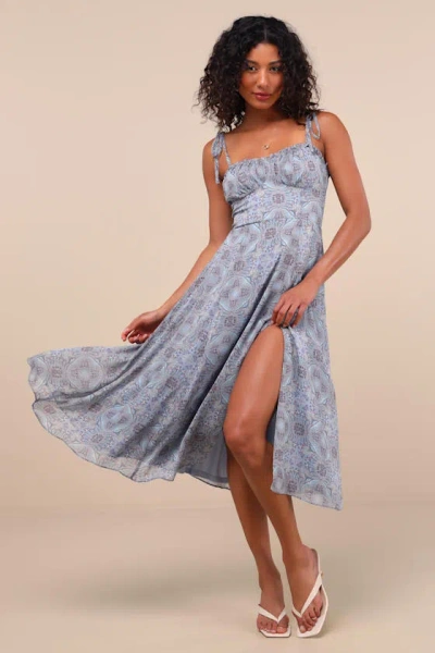 Lulus Winnie Light Blue Paisley Tie-strap Midi Dress
