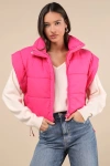 Lulus Wintertime Crush Hot Pink Quilted Cropped Side-tie Puffer Vest In Hot Pink