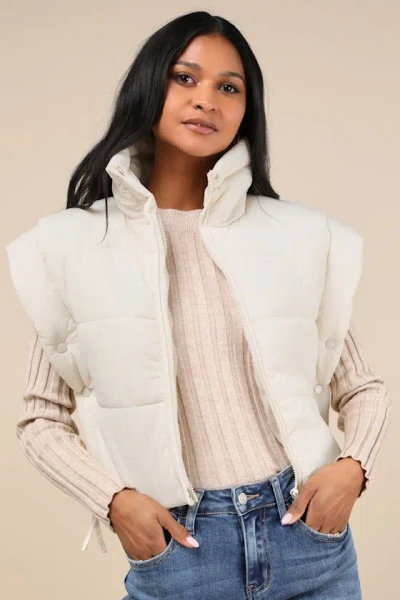 Lulus Wintertime Crush Ivory Quilted Cropped Side-tie Puffer Vest