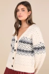 Lulus Wintry Cuddles Ivory Oversized Fair Isle Cardigan In Ivory
