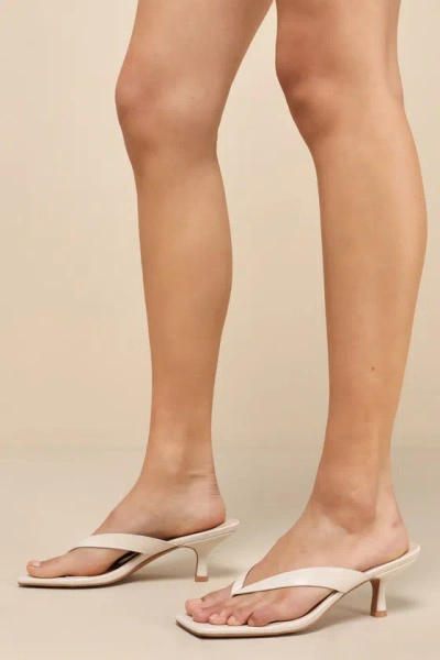 Lulus Wistery Ecru Kitten Heel Thong Sandals In White