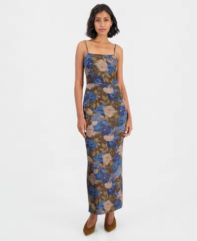 Lulus Women's Austin Floral-print Square-neck Midi Dress In Blue