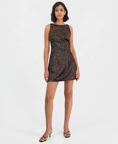 Lulus Women's Carmin Leopard-print A-line Boat Neck Mini Dress
