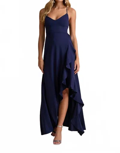 Lulus Women's Caryl Ruffled Tulip High Low Maxi Dress In Dark Navy In Blue