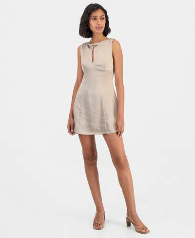 Lulus Women's Celeste Bow Front Satin Keyhole Cutout Mini Dress In Taupe