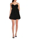 Lulus Charming Intent Black Mesh Floral Applique Bow Mini Dress In Black
