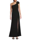 Lulus Divine Poise Black One-shoulder Rosette Mermaid Maxi Dress In Black